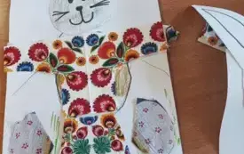 praca plastyczna z motywem zająca wielkanocnego wycinanka