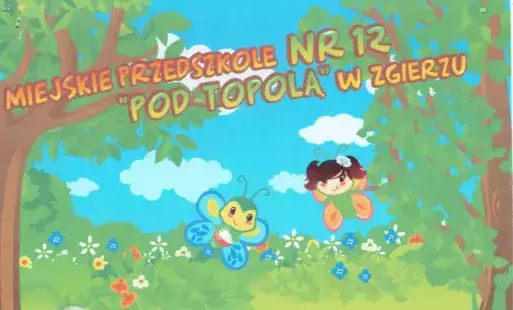 Grafika przedszkolna łąka motyl i napis 